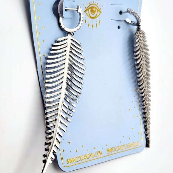 Eye Candy LA Leaf/Fern Rhinestone Dangle Earrings - Picture 4 of 6